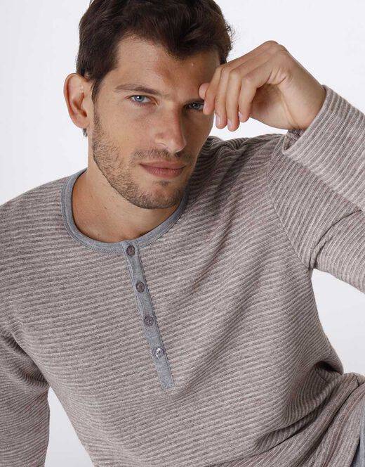 Lovable Pigiama lungo in interlock, corda scuro e grigio