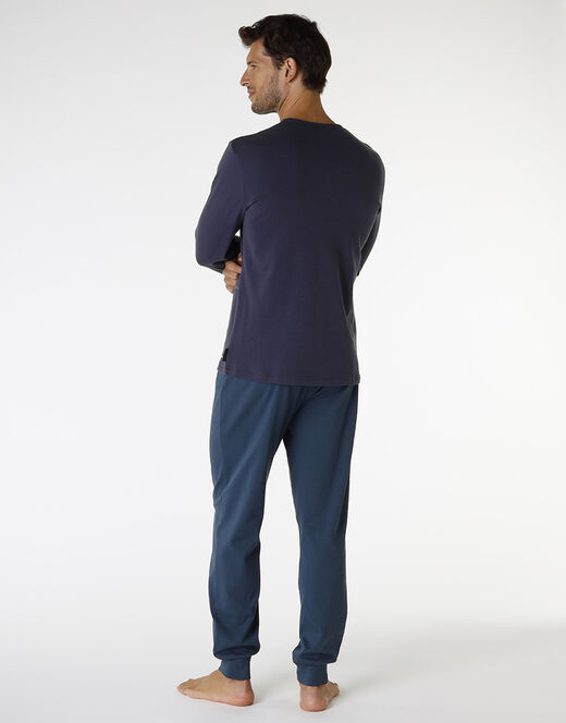 Lovable Pigiama Lungo In Interlock Di Cotone, Blu Navy Con Stampa A Quadri