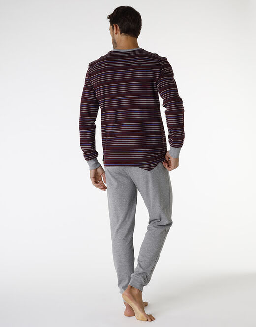 Lovable Pigiama Lungo In Interlock Di Cotone, Bordeaux Con Righe Multicolor