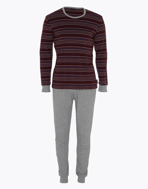 Lovable Pigiama Lungo In Interlock Di Cotone, Bordeaux Con Righe Multicolor