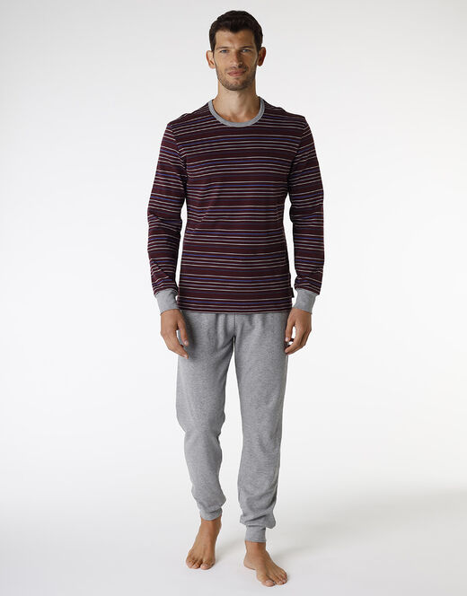 Lovable Pigiama lungo in interlock di cotone, bordeaux con righe multicolor