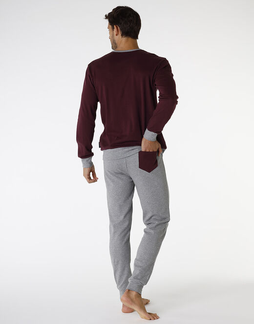 Lovable Pigiama Lungo In Interlock Di Cotone, Bordeaux E Grigio Melange