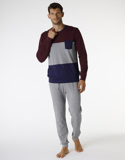 Lovable Pigiama Lungo In Interlock Di Cotone, Bordeaux Grigio E Blu