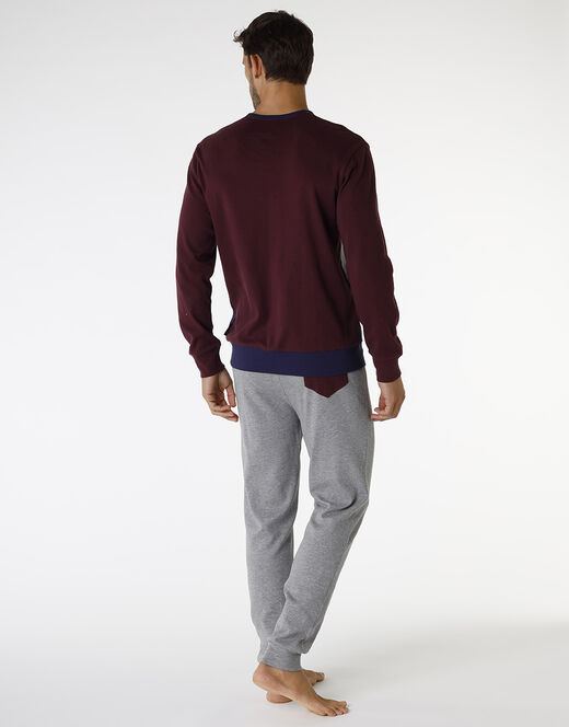 Lovable Pigiama Lungo In Interlock Di Cotone, Bordeaux Grigio E Blu