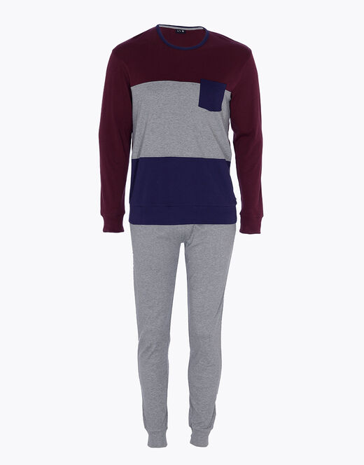 Lovable Pigiama Lungo In Interlock Di Cotone, Bordeaux Grigio E Blu