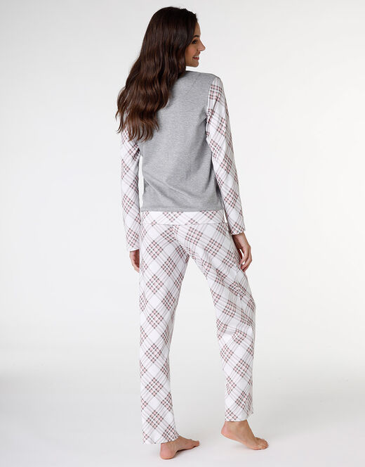 Lovable Pigiama Lungo In Interlock Di Cotone, Grigio Melange Stampato