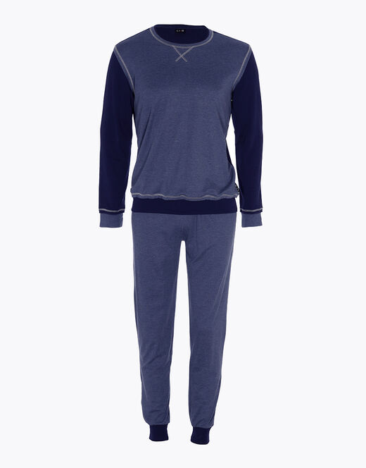 Lovable Pigiama Lungo In Interlock Filato Melange, Blu Navy E Blu Melange