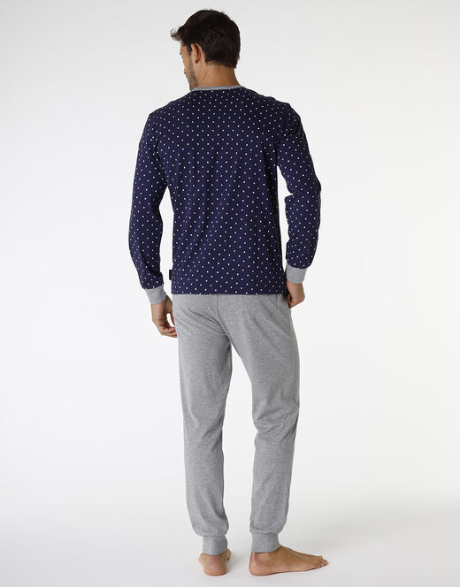 Lovable Pigiama Lungo In Jersey Di Cotone, Blu Navy Con Motivo Geometrico