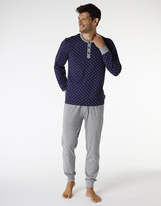 Lovable Pigiama lungo in jersey di cotone, blu navy con motivo geometrico