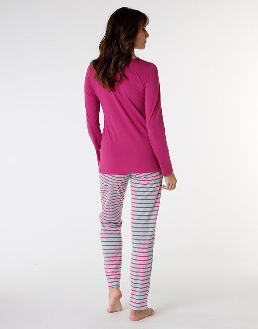 Lovable Pigiama Lungo In Jersey Di Cotone, Rosa Ciclamino Con Stampa