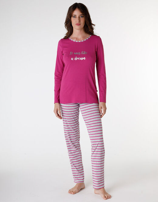 Lovable Pigiama lungo in jersey di cotone, rosa ciclamino con stampa