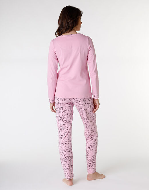 Lovable Pigiama Lungo In Jersey Di Cotone, Rosa Con Motivi E Stampa