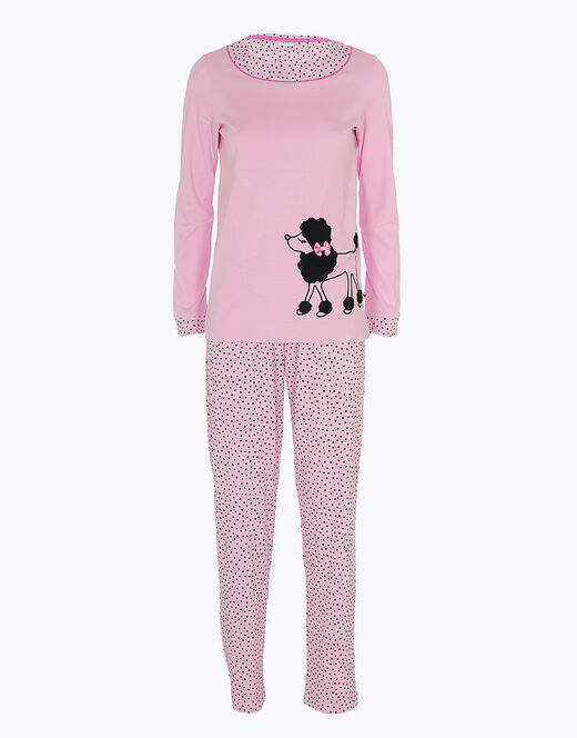 Lovable Pigiama Lungo In Jersey Di Cotone, Rosa Con Motivi E Stampa