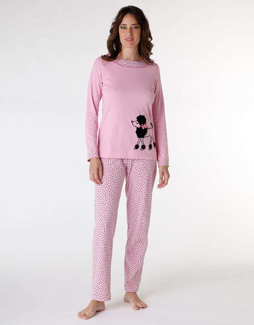 Lovable Pigiama lungo in jersey di cotone, rosa con motivi e stampa