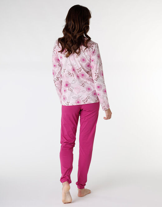 Lovable Pigiama Lungo In Jersey Di Cotone, Rosa Con Stampa Floreale