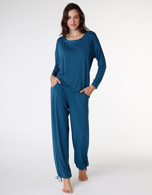Lovable Pigiama Lungo In Jersey Di Modal, Blu Petrolio