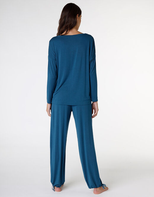 Lovable Pigiama Lungo In Jersey Di Modal, Blu Petrolio
