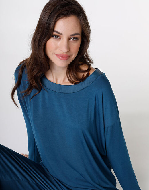 Lovable Pigiama lungo in jersey di modal, blu petrolio