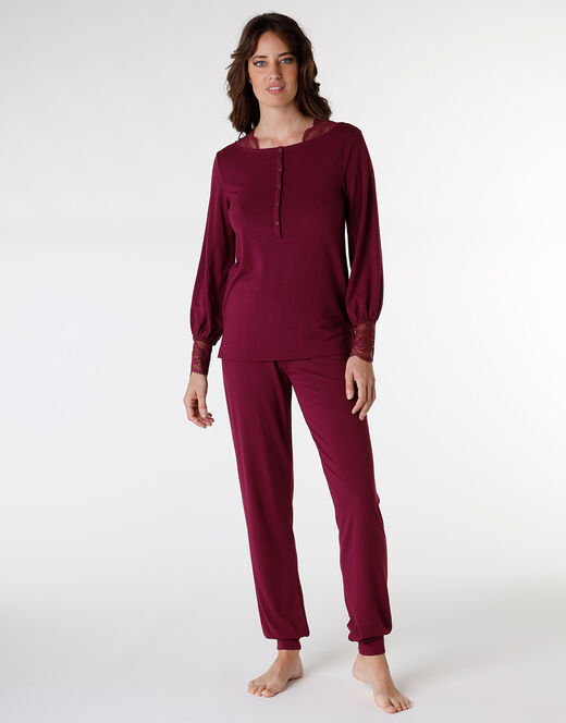 Lovable Pigiama lungo in jersey di viscosa, bordeaux