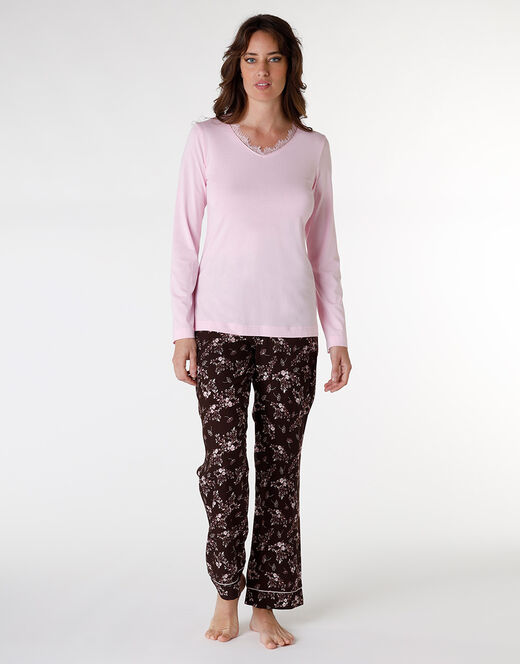 Lovable Pigiama lungo in jersey modal e viscosa, rosa con stampa floreale