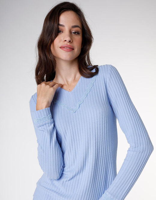 Lovable Pigiama lungo in viscosa, color azzurro ortensia