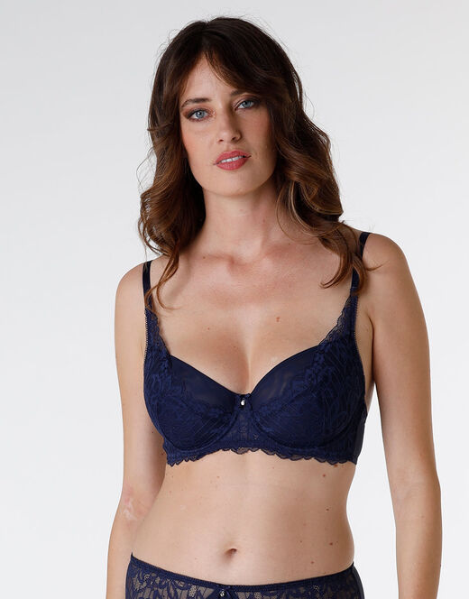 Lovable Reggiseno Con Ferretto Striped Lace In Pizzo E Microfibra, Blu Scuro