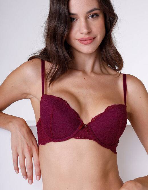 Lovable Reggiseno push up con ferretto Exquisite Lace in pizzo e microfibra, bordeaux