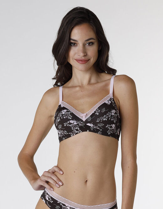 Lovable Reggiseno Senza Ferretto My Daily Comfort Printed In Microfibra, Fiori Caffè