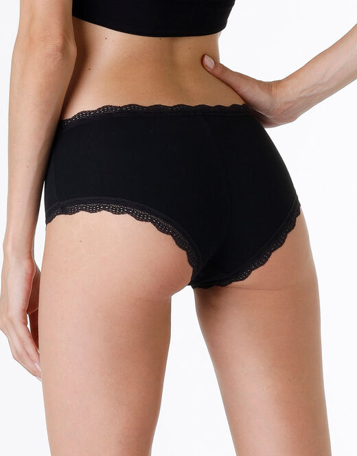 Lovable Shorty Lovely In Cotone Elasticizzato E Pizzo, Nero