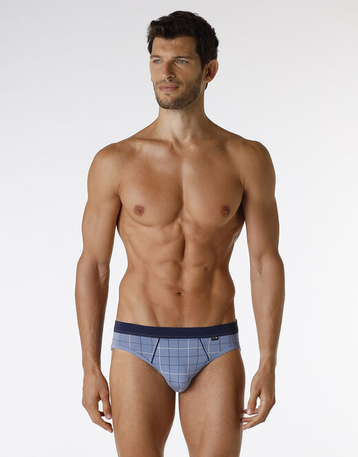 Lovable Slip Casual Stretch Cotton in cotone elasticizzato, azzurro con stampa a quadri