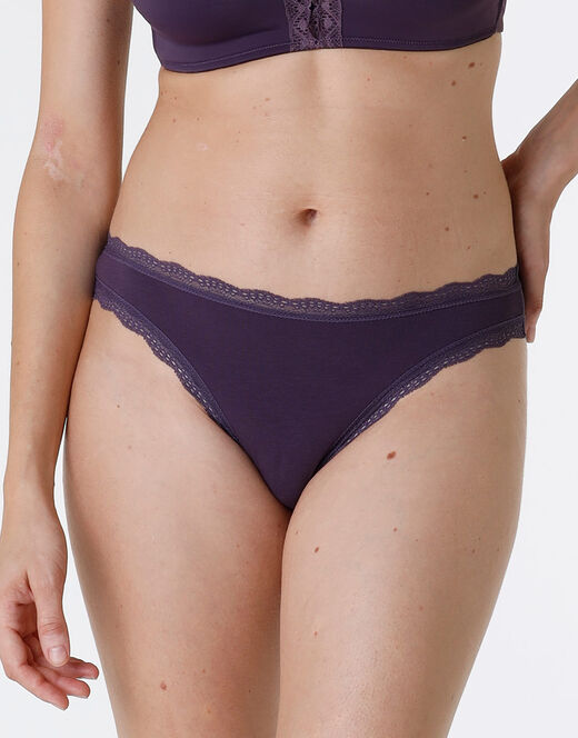 Lovable Slip Lovable Panties In Cotone E Pizzo Elasticizzati, Tornado Scuro