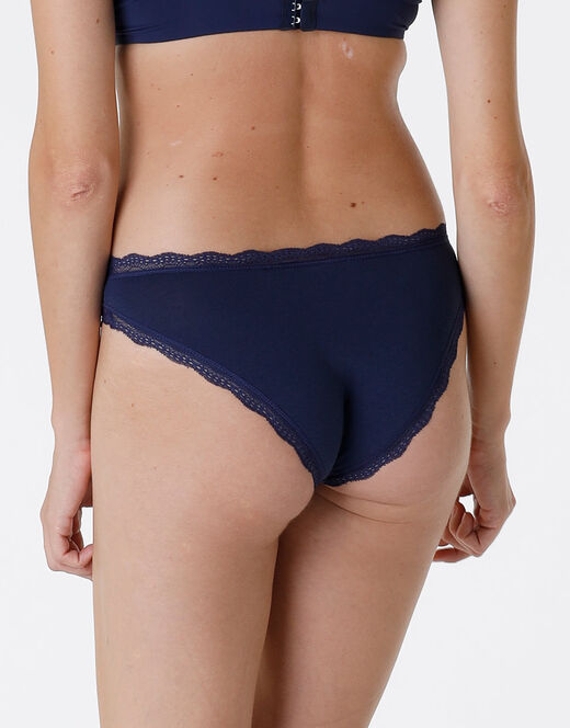 Lovable Slip Lovable Panties In Cotone E Pizzo Elasticizzati, Blu Scuro