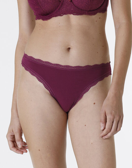Lovable Slip Lovable Panties In Cotone E Pizzo Elasticizzati, Bordeaux