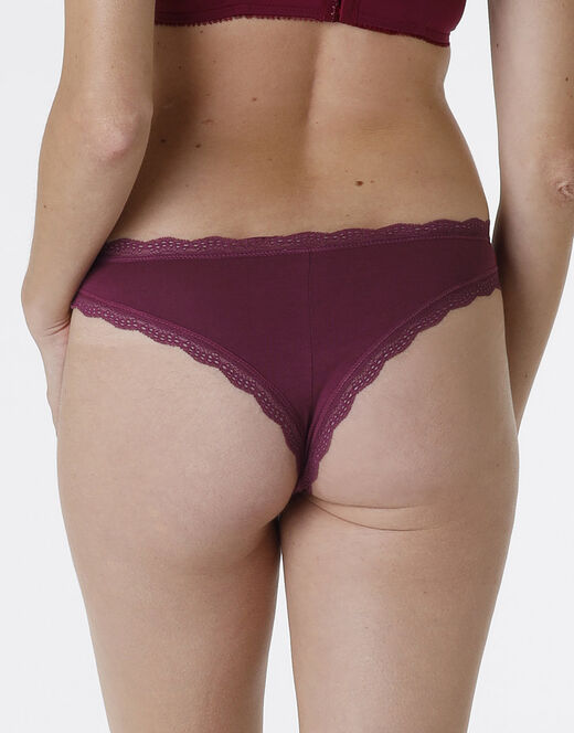 Lovable Slip Lovable Panties In Cotone E Pizzo Elasticizzati, Bordeaux
