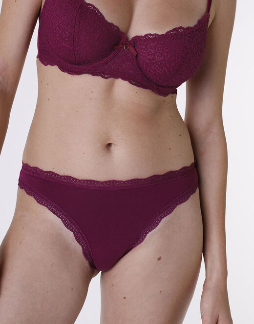 Lovable Slip Lovable Panties in cotone e pizzo elasticizzati, bordeaux