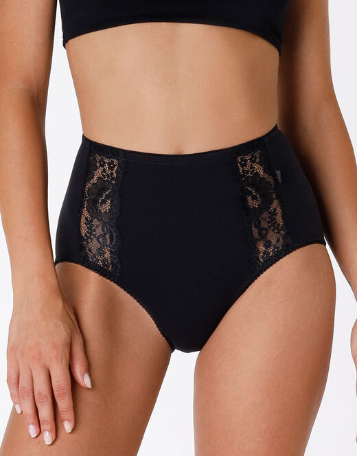 Lovable Slip Maxi Lovely Charme, Nero In Cotone Elasticizzato Con Pizzo