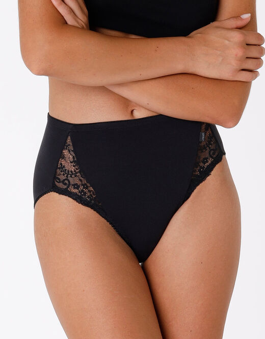 Lovable Slip Midi Lovely Charme Nero In Cotone Elasticizzato Con Pizzo