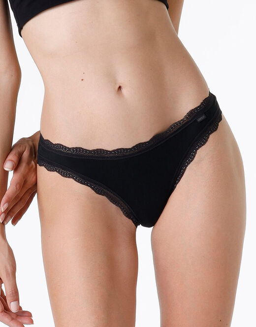 Lovable Slip Mini Lovely In Cotone Elasticizzato E Pizzo, Nero