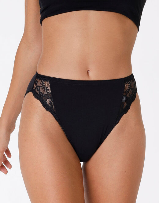 Lovable Slip Mini Sgambato Lovely Charme Nero In Cotone Elasticizzato Con Pizzo