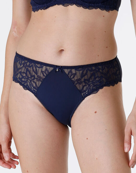 Lovable Slip Striped Lace in pizzo e microfibra, blu scuro
