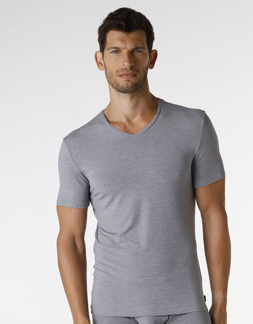 Lovable T-shirt Con Scollo A V Micromodal Fil A Fil, Grigio Melange