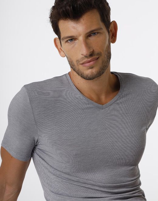 Lovable T-shirt con scollo a V Micromodal Fil a Fil, grigio melange