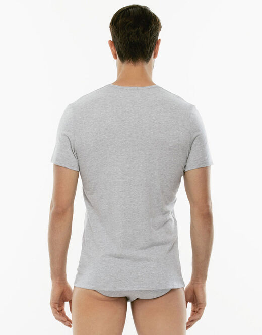 Lovable T-Shirt Cotton Stretch In Cotone Elasticizzato Scollo A V, Grigio Melange