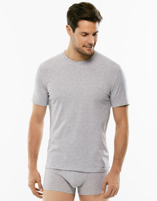 Lovable T-shirt girocollo Supima Premium Cotton in cotone elasticizzato, grigio melange