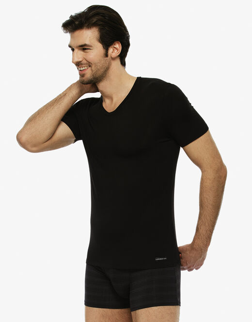 Lovable T-shirt uomo con scollo a v in micromodal, nera