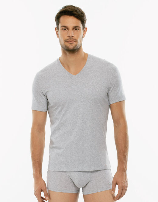 Lovable T-Shirt uomo con scollo a V profondo Supima Premium Cotton, grigio melange