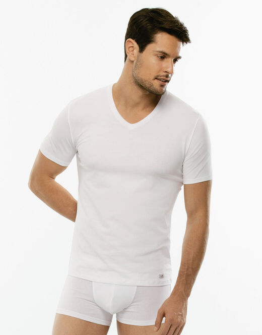 Lovable T-Shirt uomo con scollo a V profondo Supima Premium Cotton, bianco