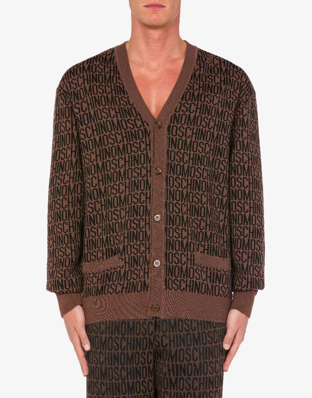 Love Moschino Cardigan In Lana Jacquard Allover Logo