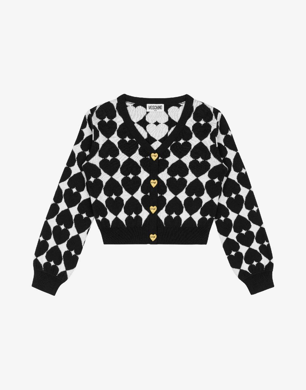 Love Moschino Cardigan in misto lana e cotone Jacquard Hearts