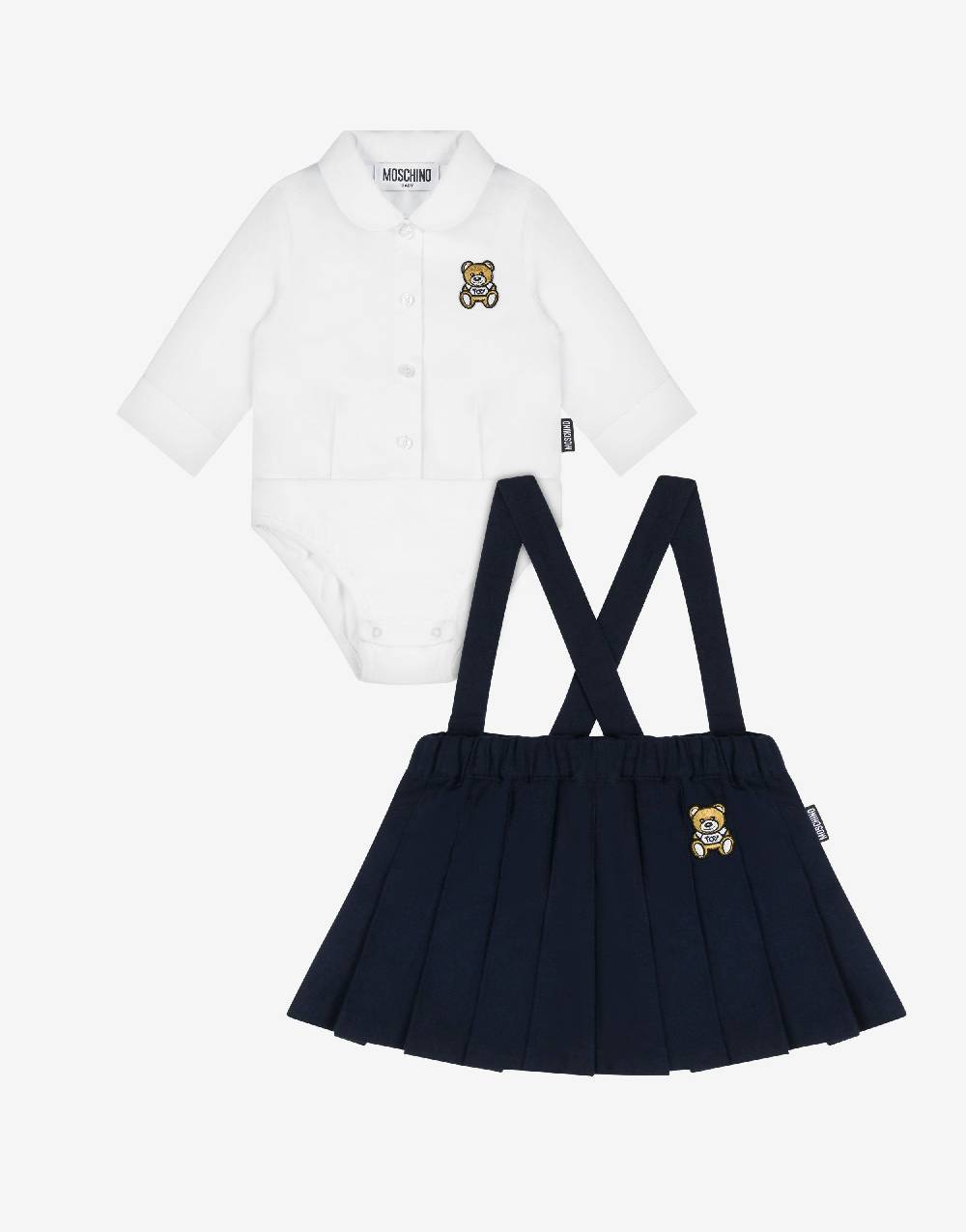 Love Moschino Completo camicia body e gonna in flanella Teddy Patch